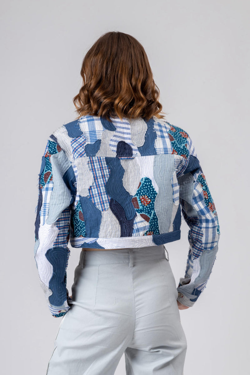 JUNE PATCHWORK JACKET by Doodlage in blue color for women Worldwide