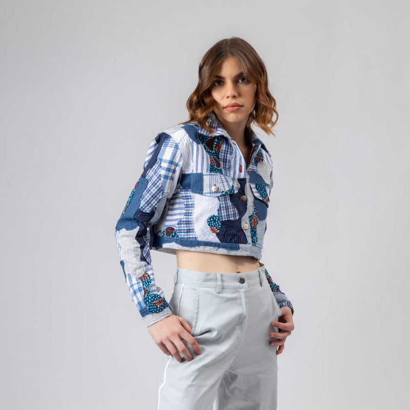 JUNE PATCHWORK JACKET by Doodlage in blue color for women Worldwide