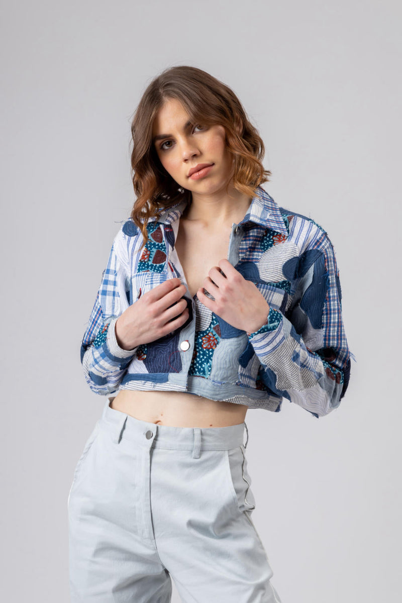 JUNE PATCHWORK JACKET by Doodlage in blue color for women Worldwide