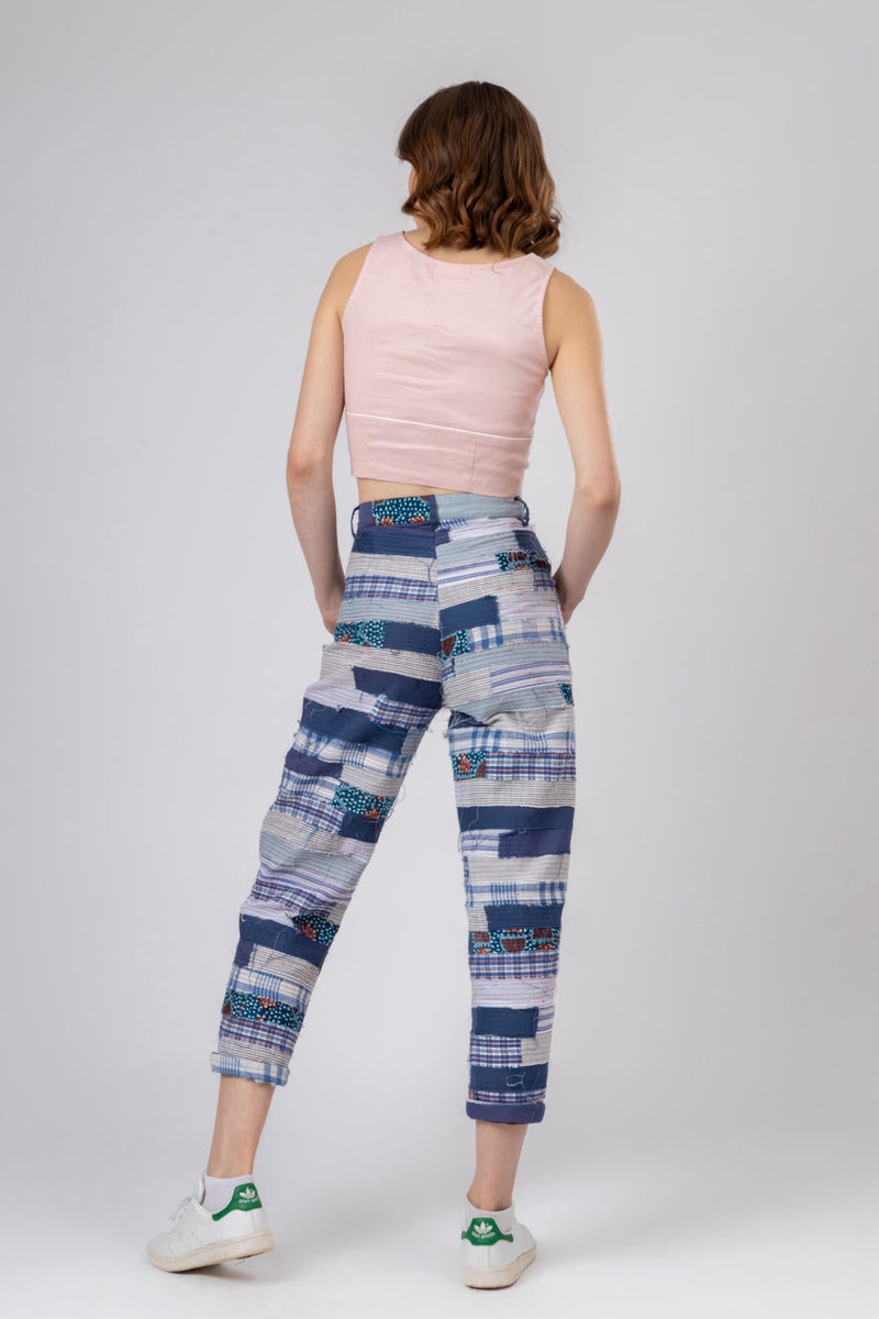 JUNE PATCH WORK PANTS by Doodlage in blue color for women Worldwide