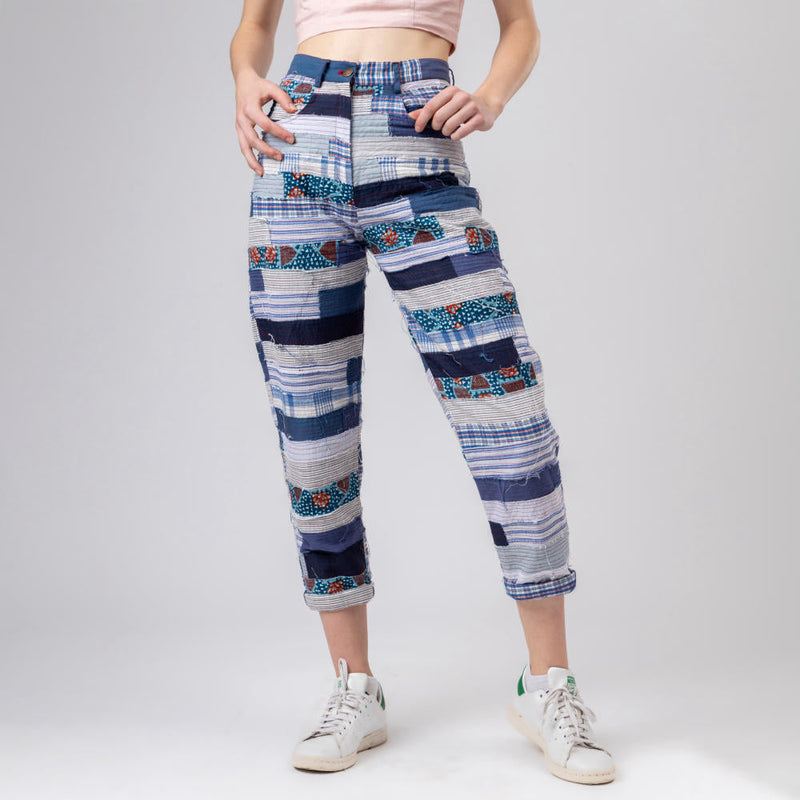 JUNE PATCH WORK PANTS by Doodlage in blue color for women Worldwide