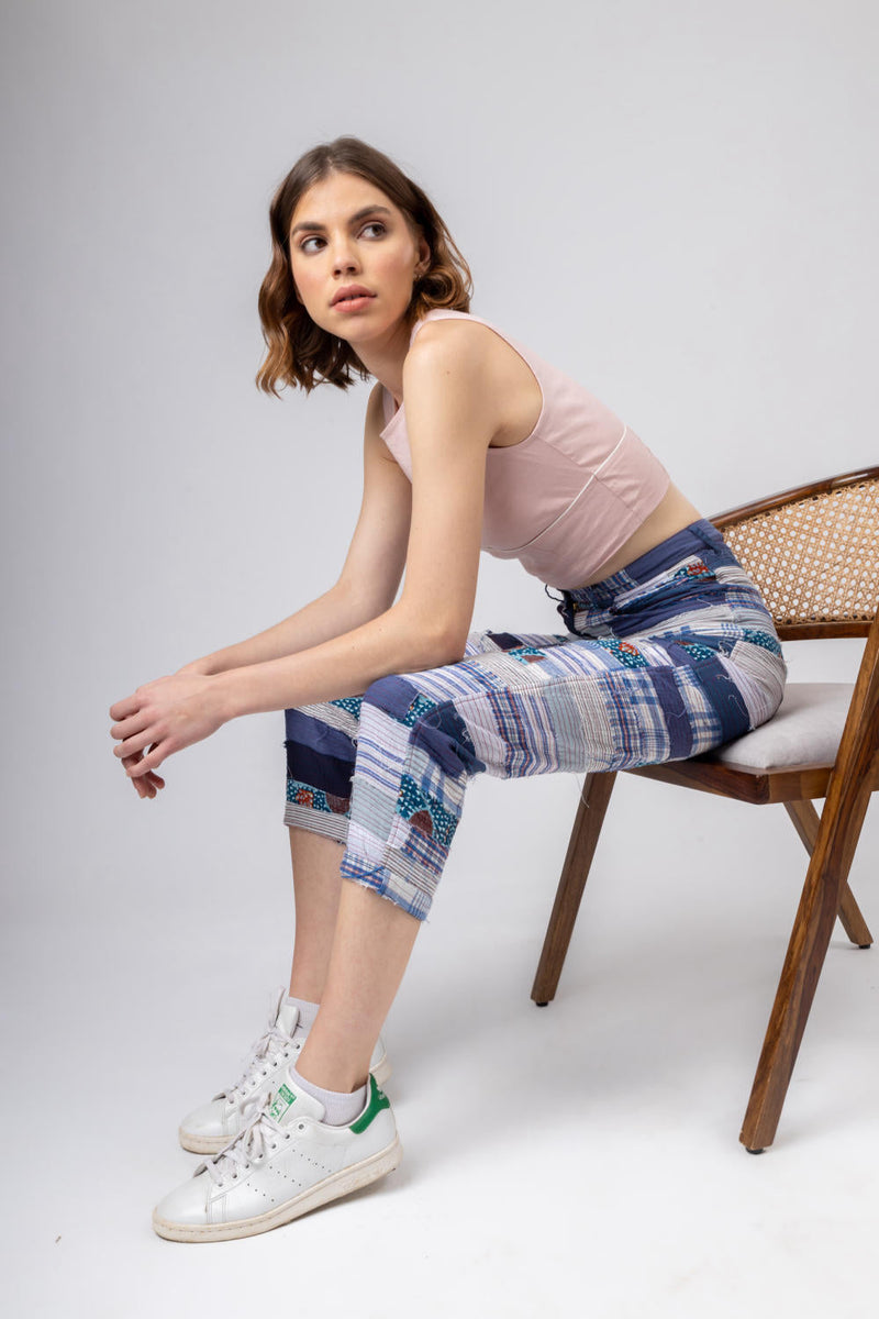 JUNE PATCH WORK PANTS by Doodlage in blue color for women Worldwide