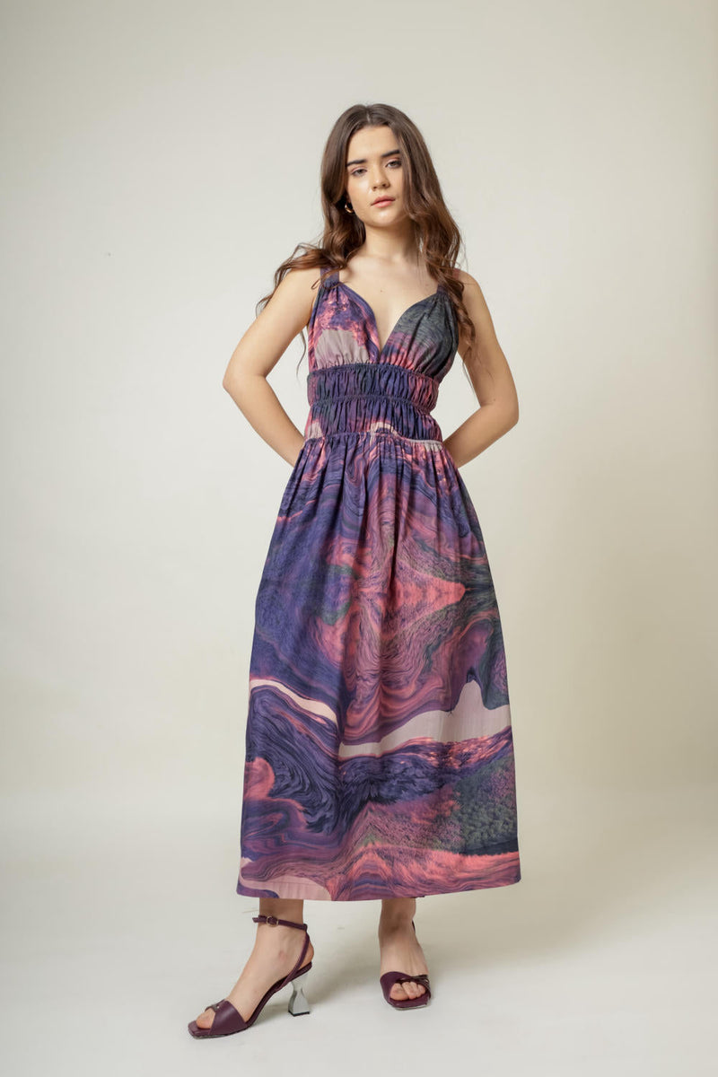August printed dress by Doodlage in purple color for women Worldwide
