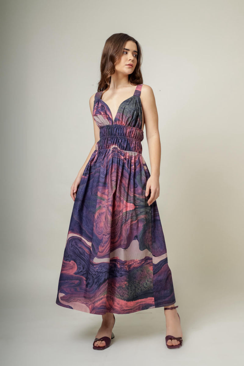 August printed dress by Doodlage in purple color for women Worldwide