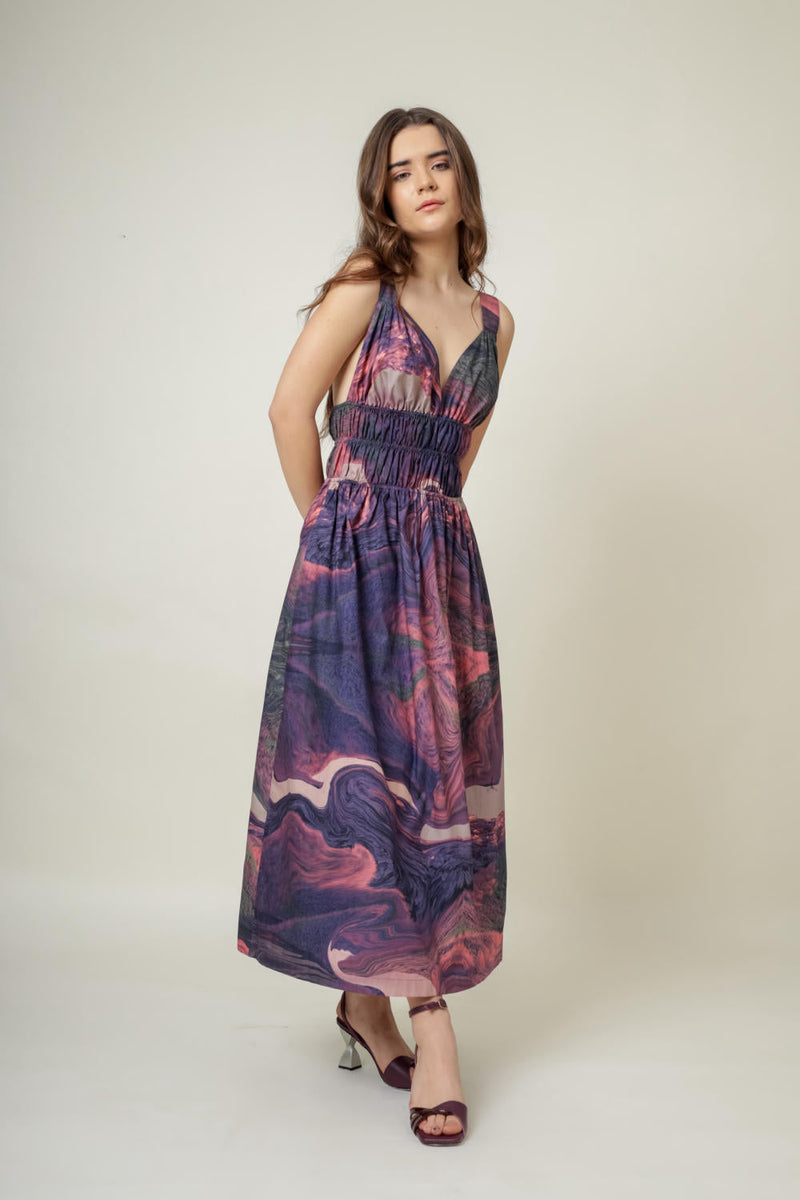 August printed dress by Doodlage in purple color for women Worldwide