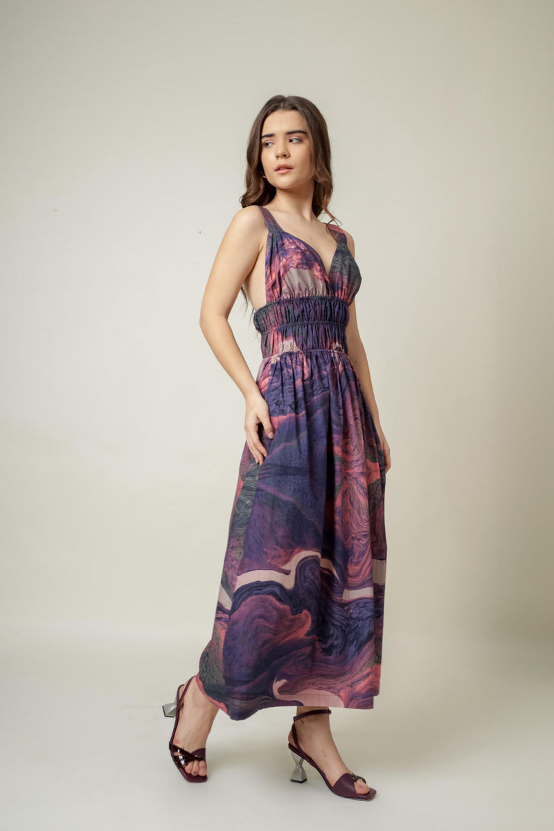 August printed dress by Doodlage in purple color for women Worldwide