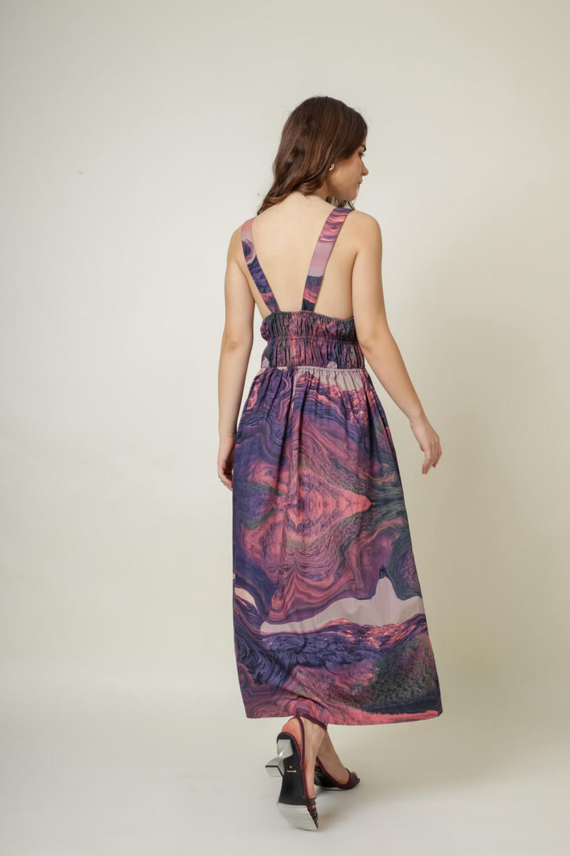 August printed dress by Doodlage in purple color for women Worldwide