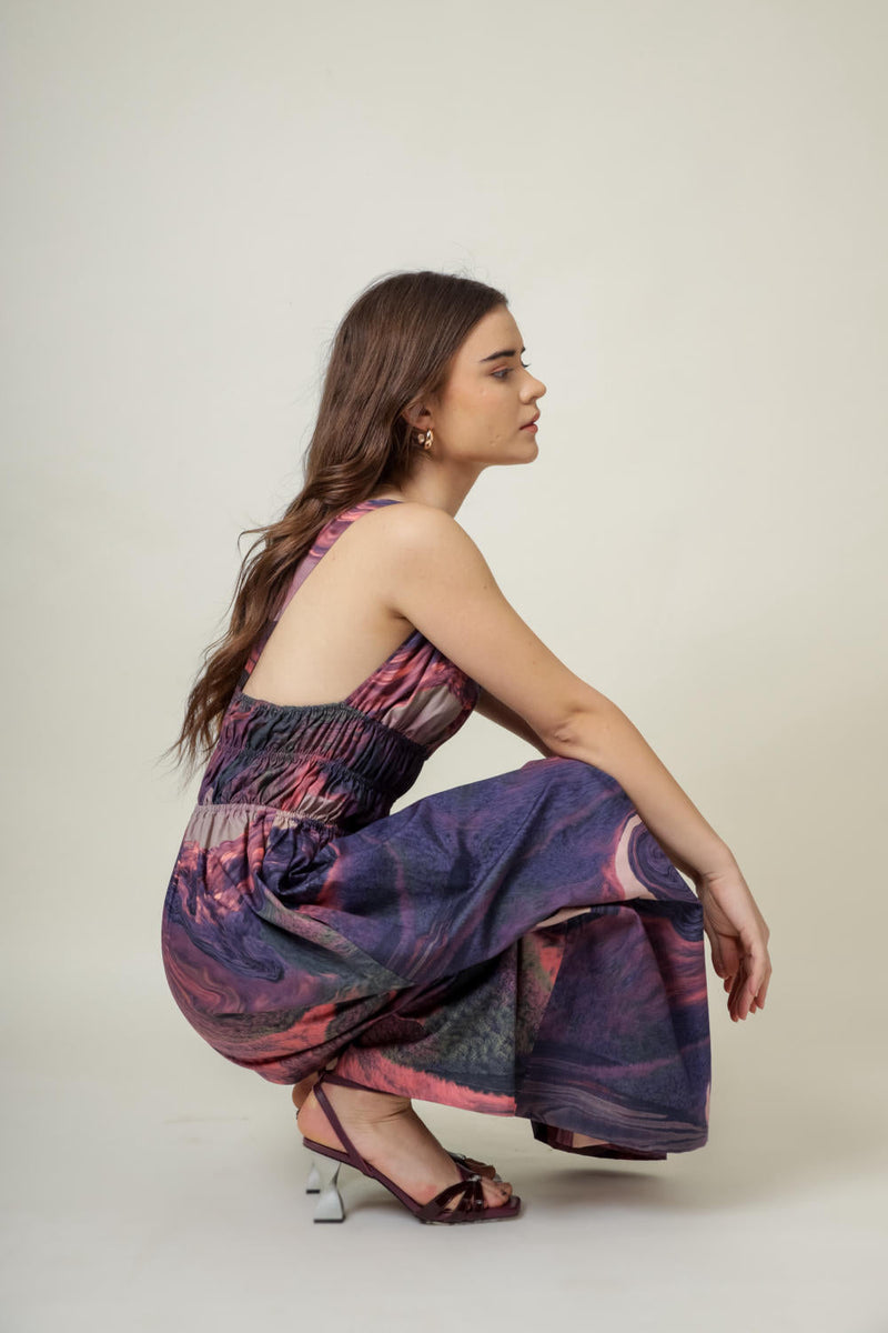 August printed dress by Doodlage in purple color for women Worldwide
