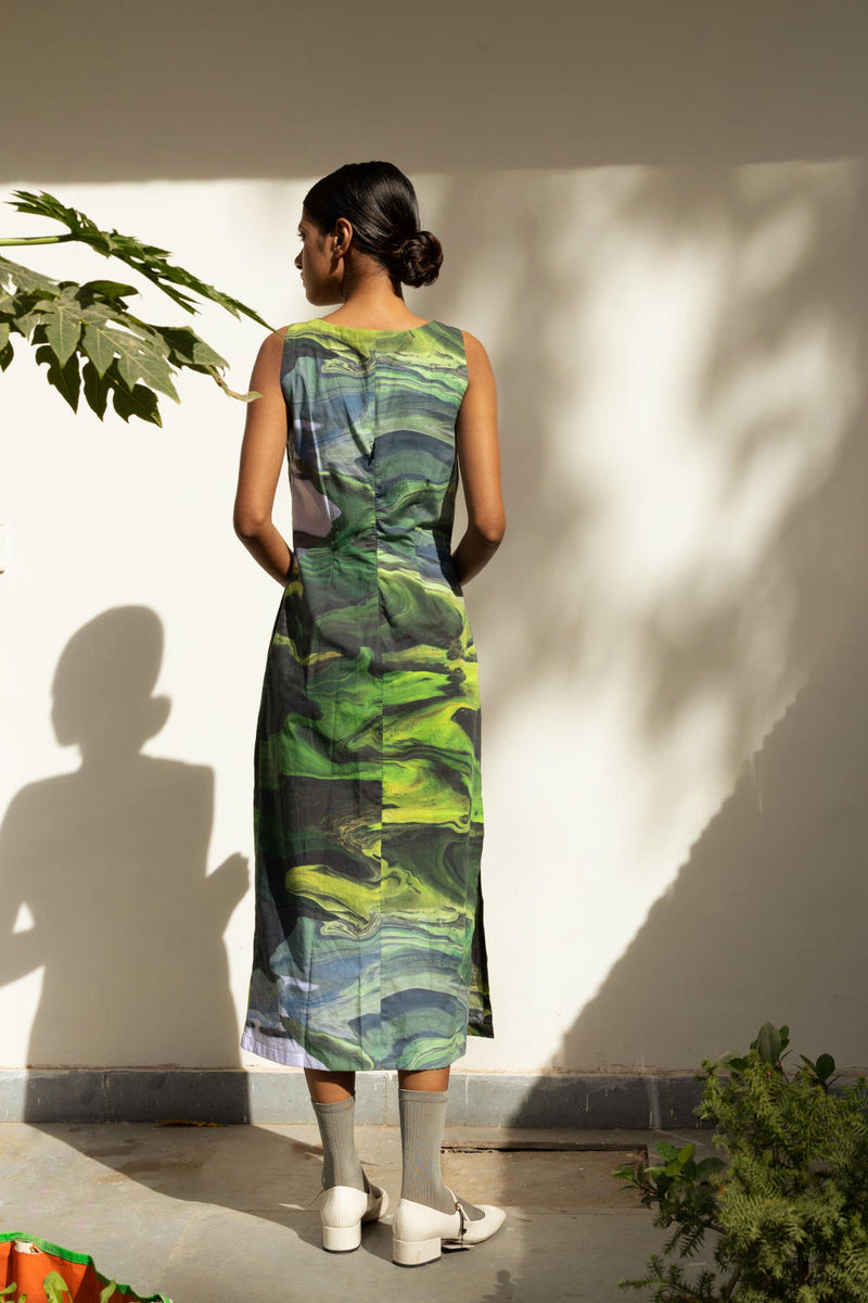 Sarah Printed Dress by Doodlage in green color for women Worldwide