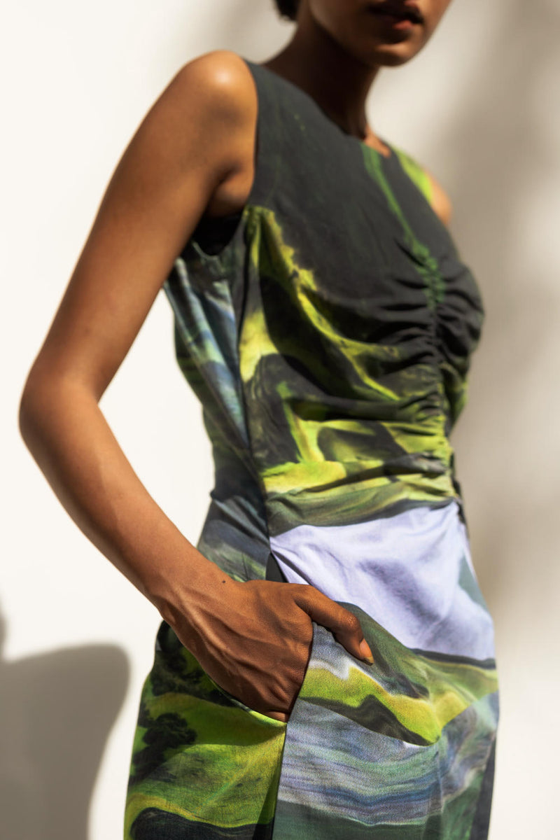 Sarah Printed Dress by Doodlage in green color for women Worldwide