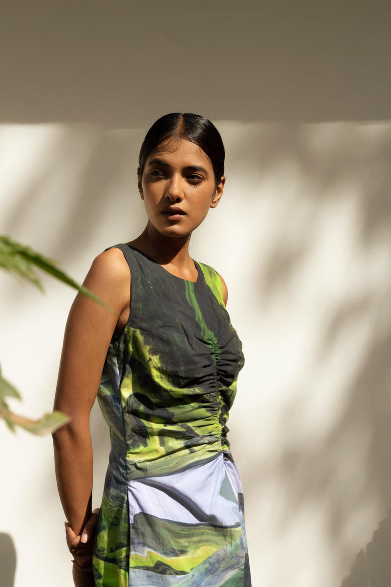 Sarah Printed Dress by Doodlage in green color for women Worldwide