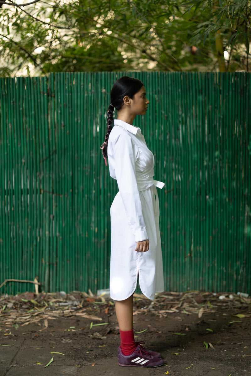 Thea Shirt Dress by Doodlage in white color for women Worldwide