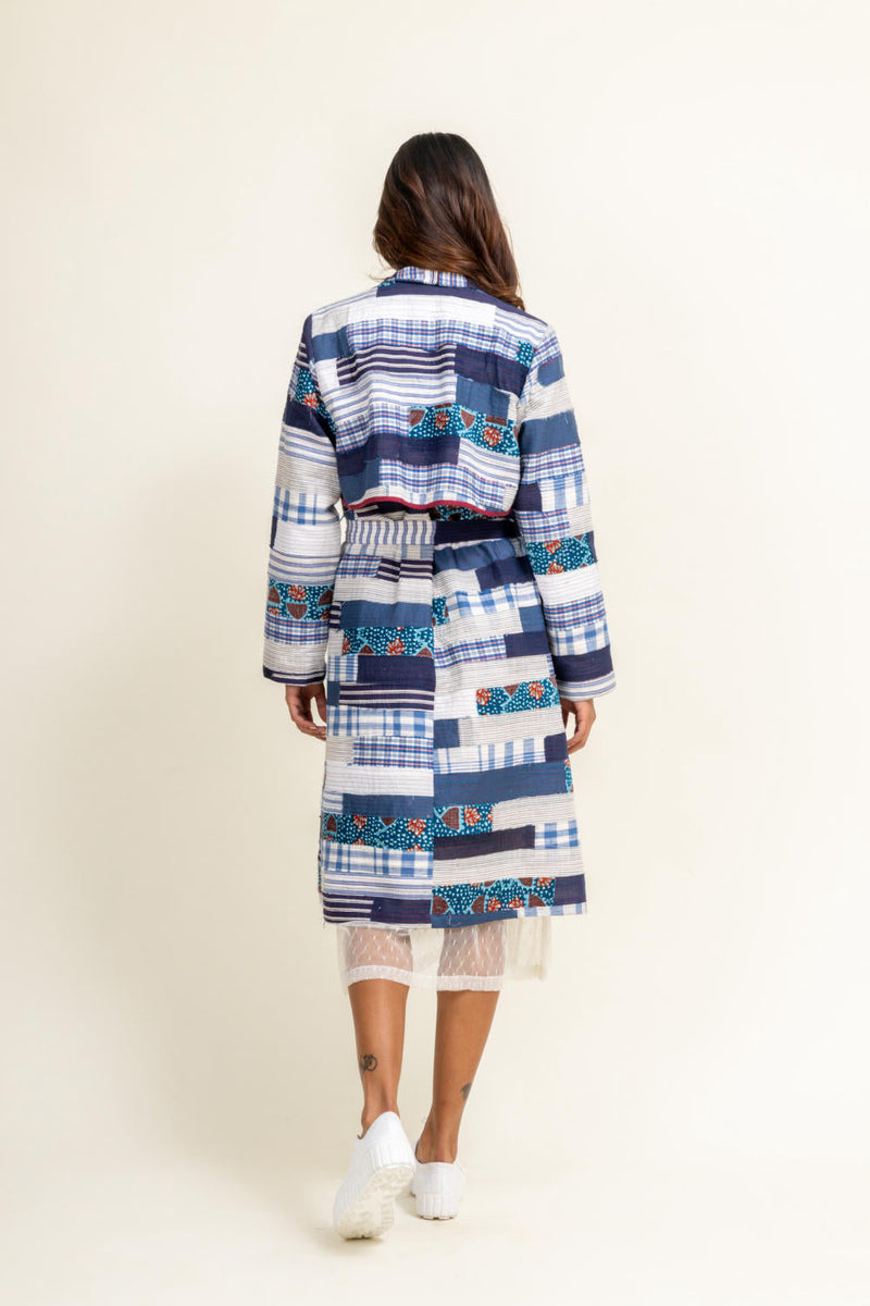 SKY PATCHWORK TRENCH by Doodlage in blue color for women Worldwide