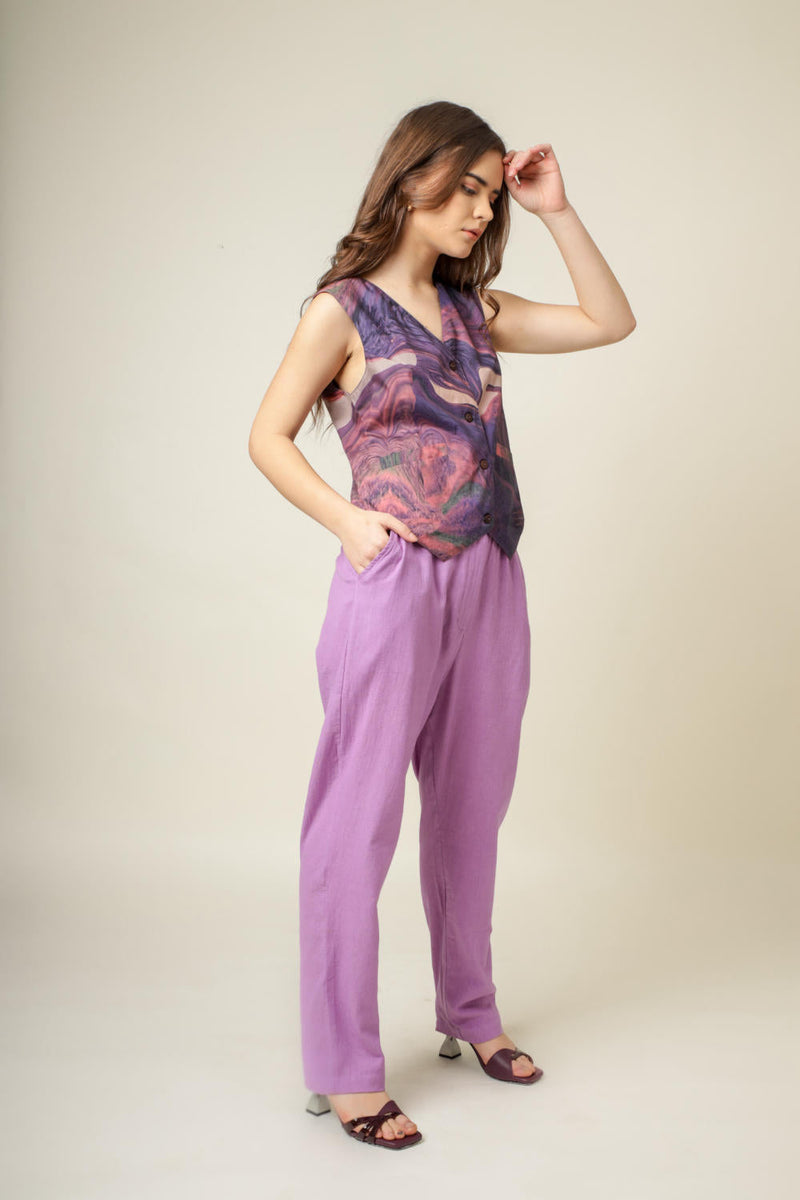 Francis printed coat by Doodlage in purple color for women Worldwide