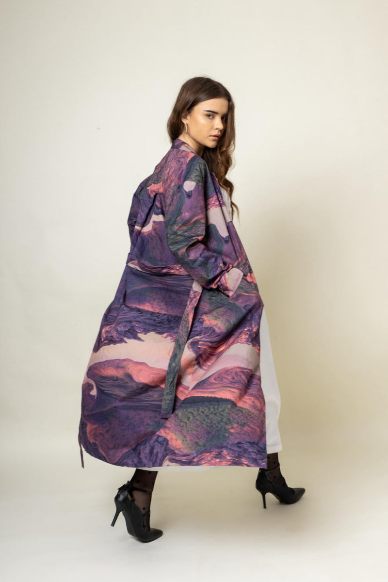 Amelia Printed Trench by Doodlage in purple color for women Worldwide