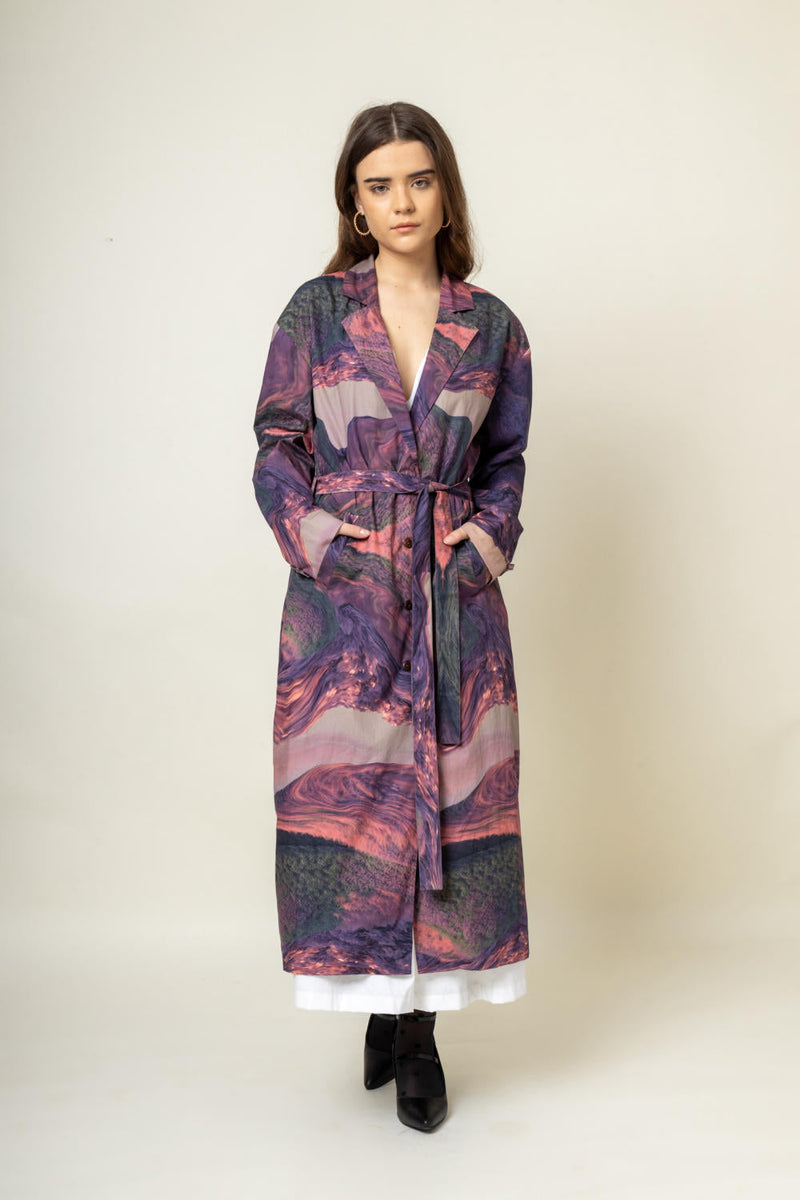 Amelia Printed Trench by Doodlage in purple color for women Worldwide
