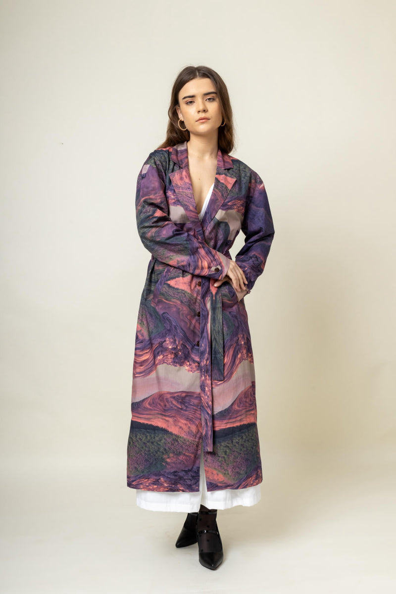 Amelia Printed Trench by Doodlage in purple color for women Worldwide