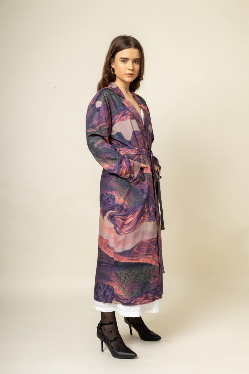 Amelia Printed Trench by Doodlage in purple color for women Worldwide