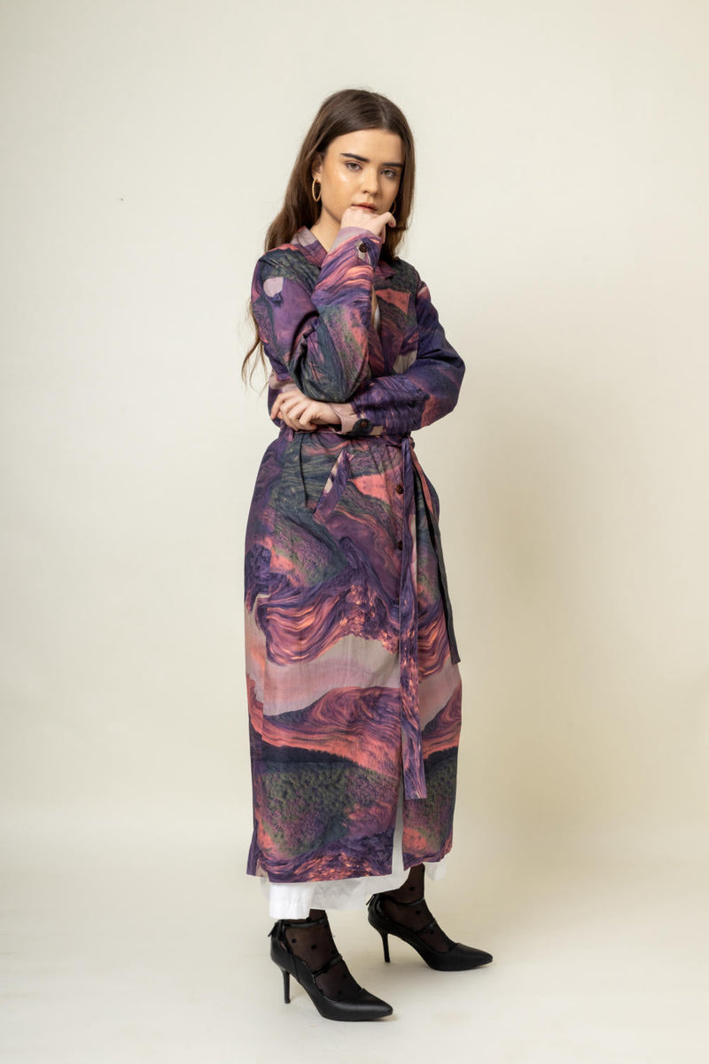 Amelia Printed Trench by Doodlage in purple color for women Worldwide