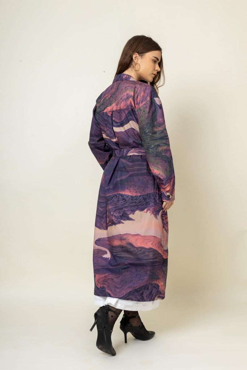 Amelia Printed Trench by Doodlage in purple color for women Worldwide