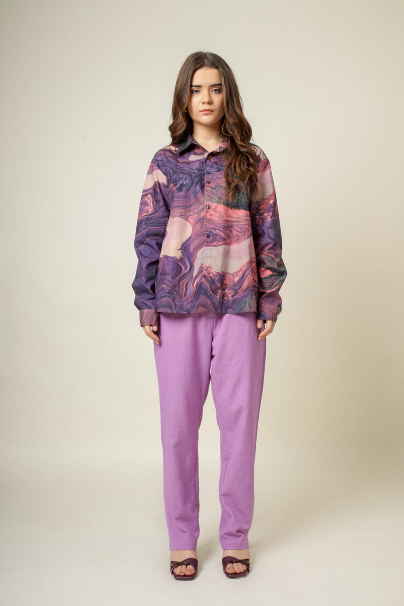 Earo printed shirt by Doodlage in purple color for women Worldwide