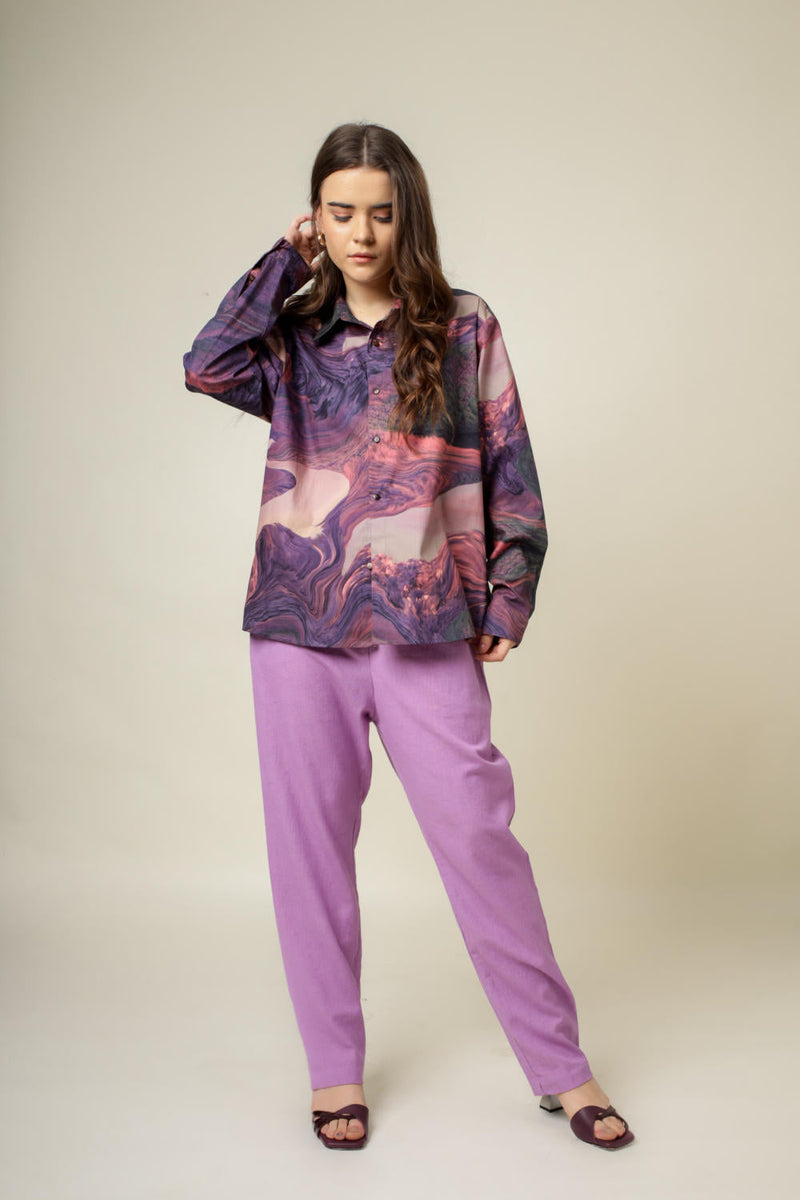 Earo printed shirt by Doodlage in purple color for women Worldwide