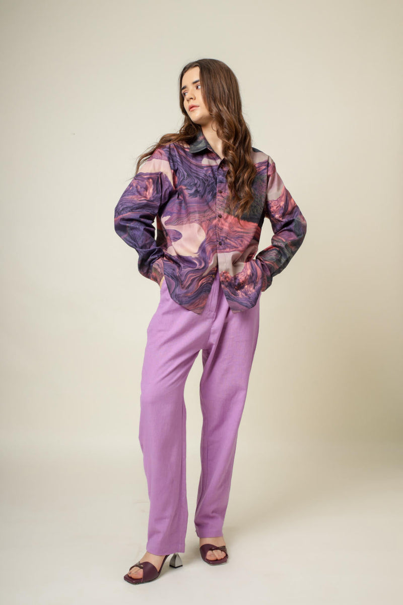 Earo printed shirt by Doodlage in purple color for women Worldwide