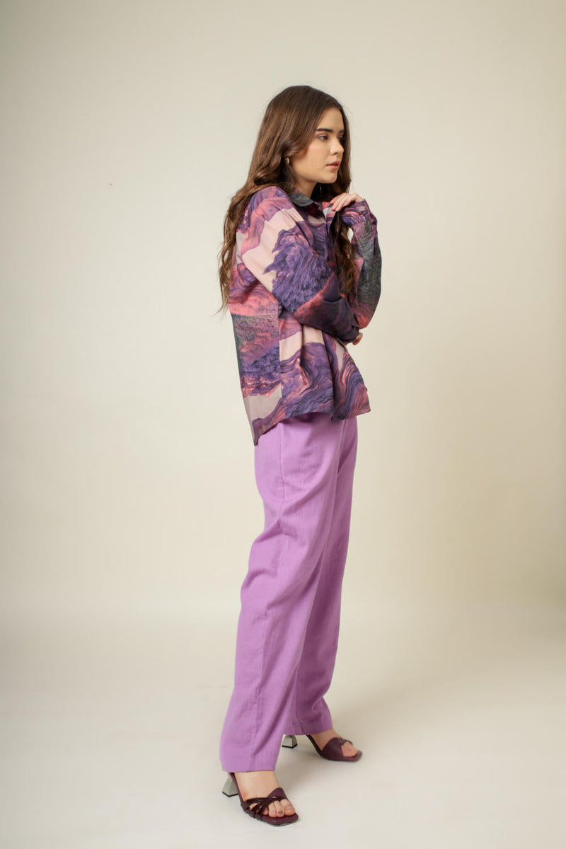 Earo printed shirt by Doodlage in purple color for women Worldwide