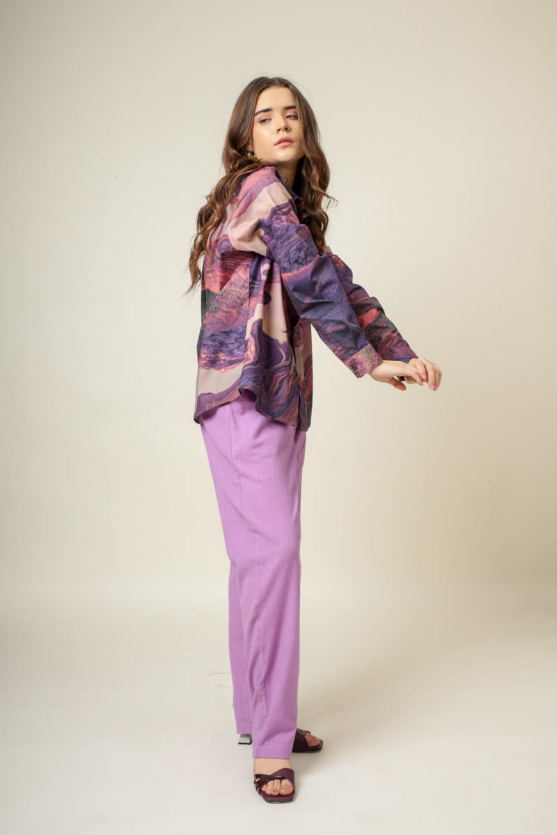 Earo printed shirt by Doodlage in purple color for women Worldwide