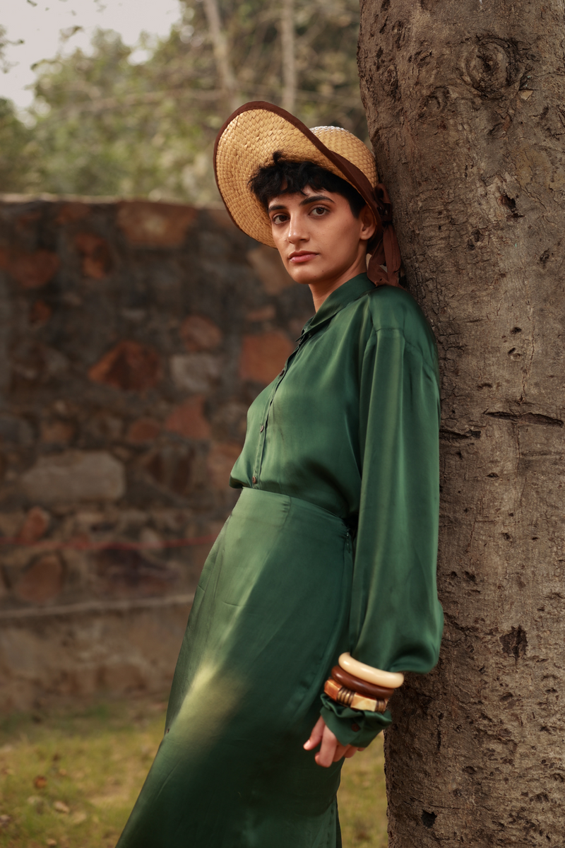 EARO EMERALD SHIRT bemberg by Doodlage in green color for women Worldwide
