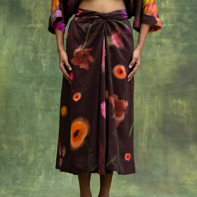 Mia Printed Skirt by Doodlage in brown color for women Worldwide