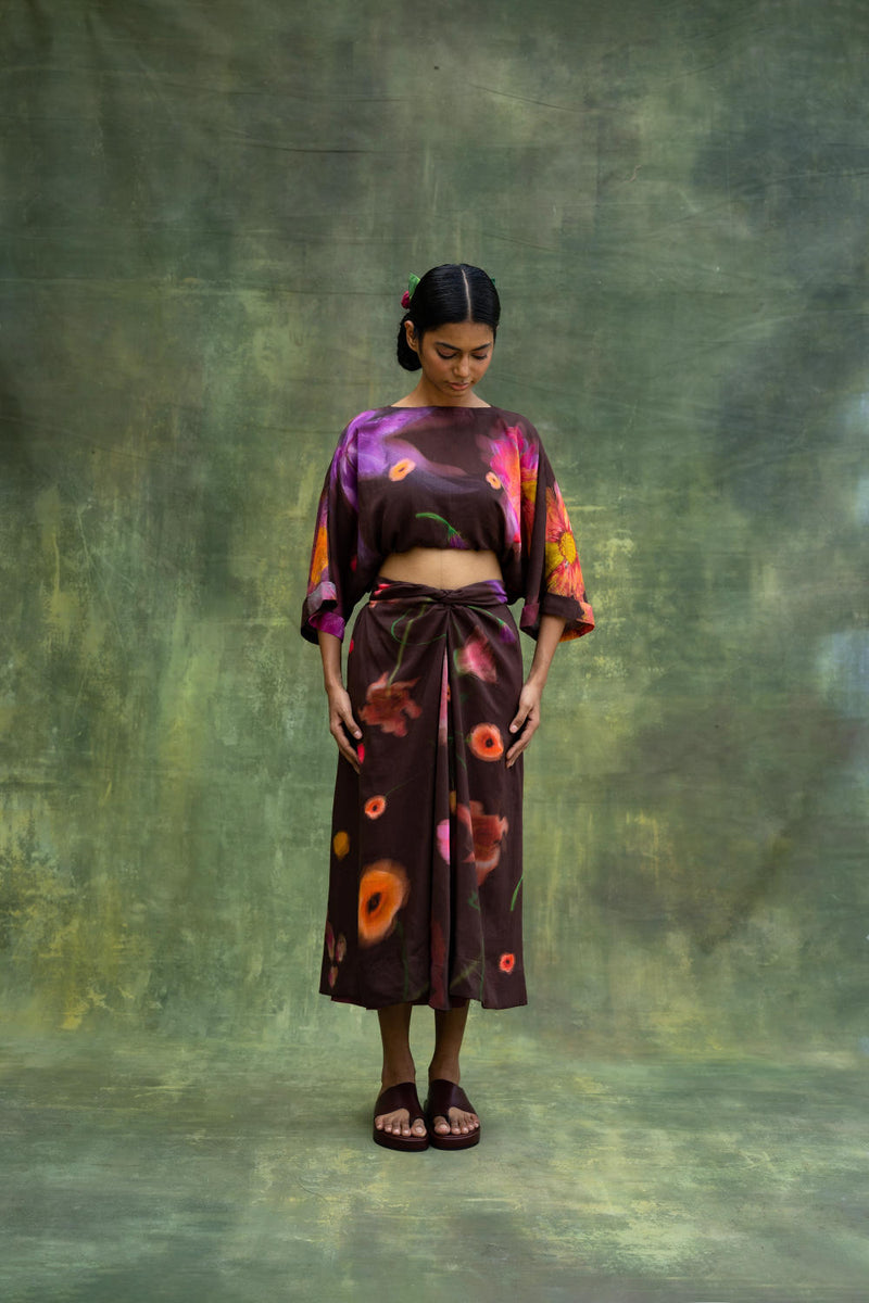 Mia Printed Skirt by Doodlage in brown color for women Worldwide