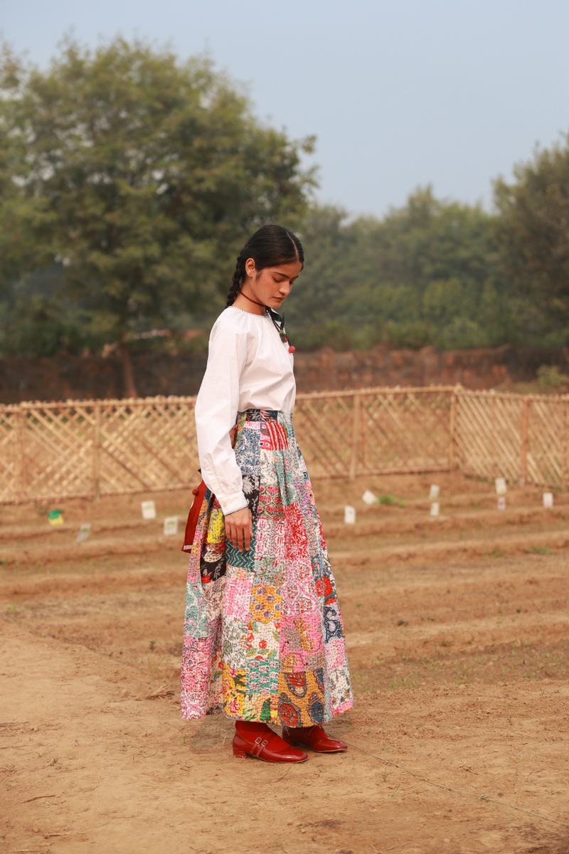 IRENE PATCHWORK SKIRT upcycled cotton by Doodlage in multi color for women Worldwide