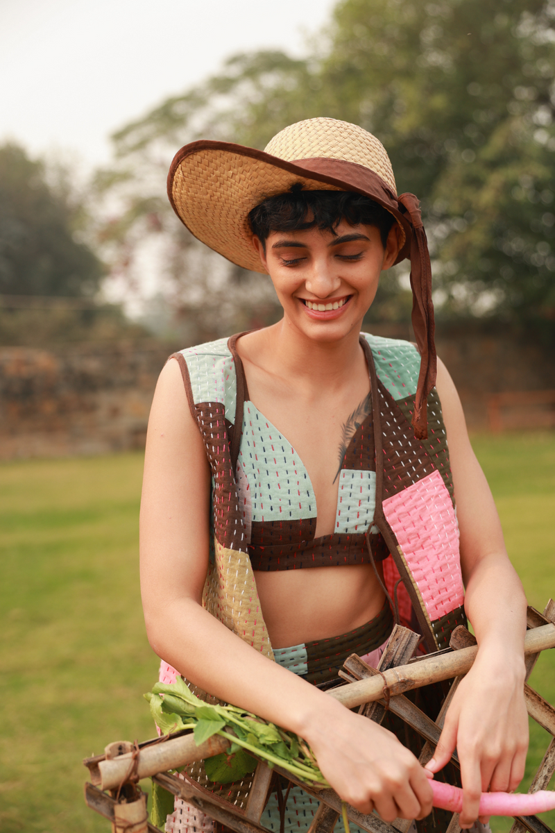 AVA KANTHA PATCHWORK BRALETTE upcycled cotton by Doodlage in multi color for women Worldwide