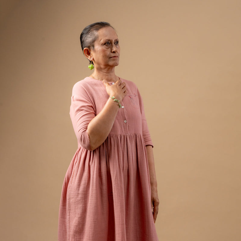 Kara Rose Dress organic cotton gauge by Doodlage in pink color for women Worldwide