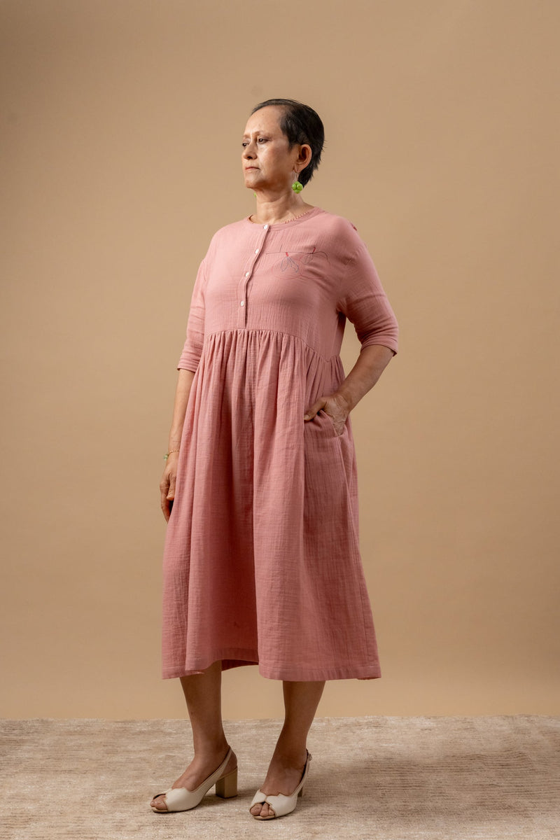Kara Rose Dress organic cotton gauge by Doodlage in pink color for women Worldwide