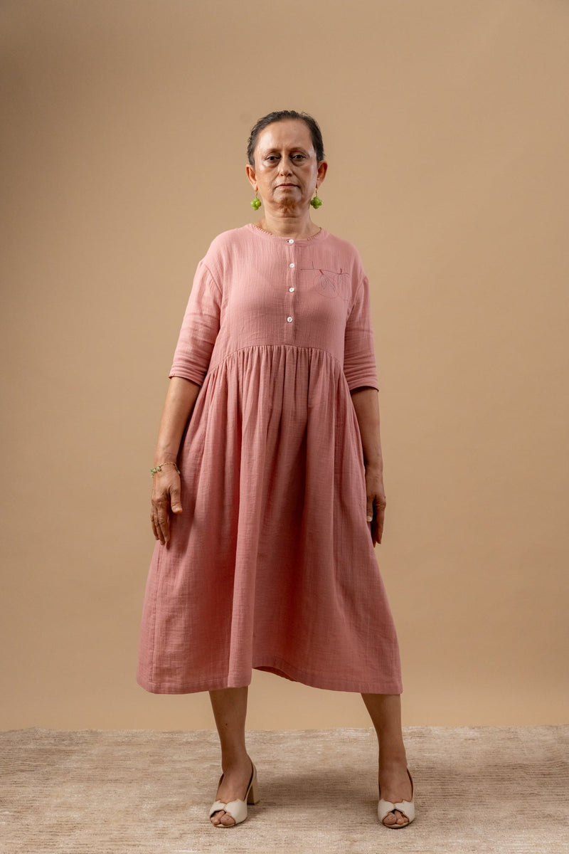 Kara Rose Dress organic cotton gauge by Doodlage in pink color for women Worldwide