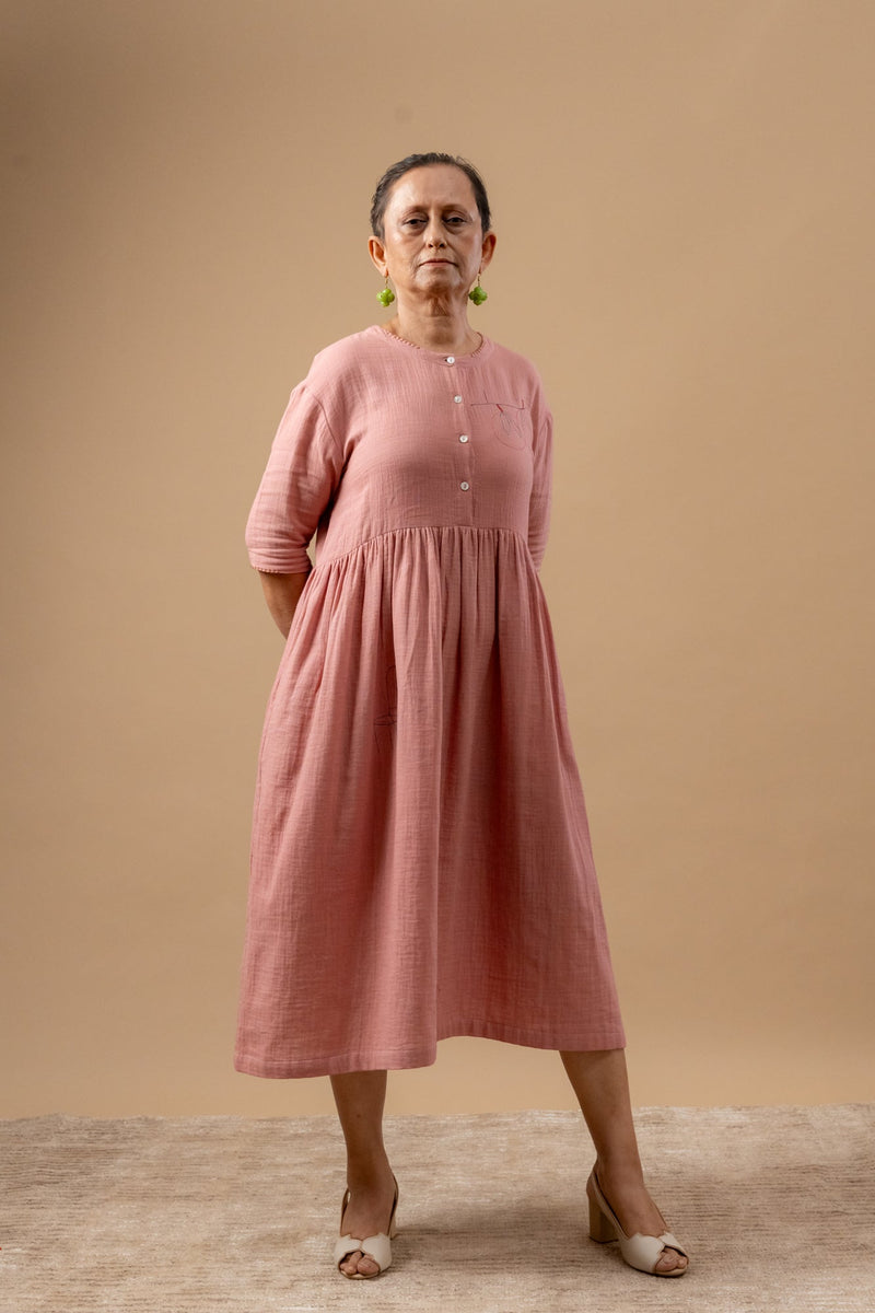 Kara Rose Dress organic cotton gauge by Doodlage in pink color for women Worldwide