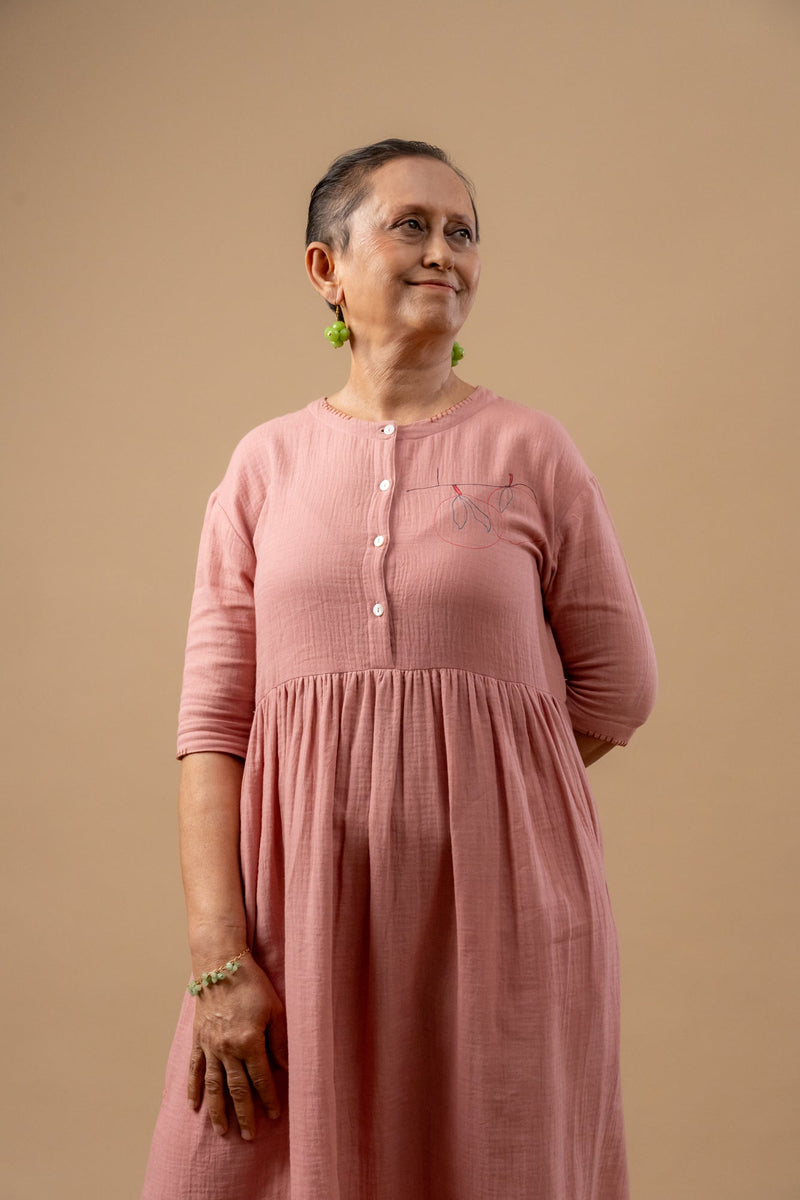 Kara Rose Dress organic cotton gauge by Doodlage in pink color for women Worldwide