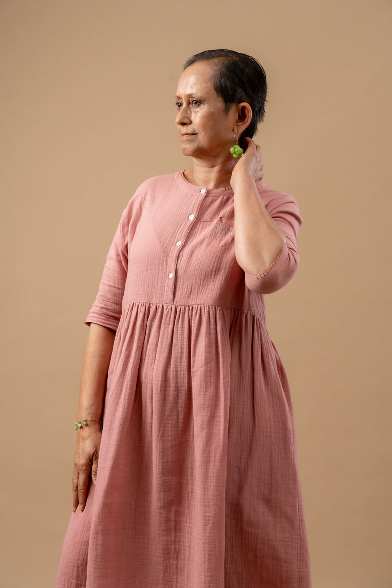 Kara Rose Dress organic cotton gauge by Doodlage in pink color for women Worldwide