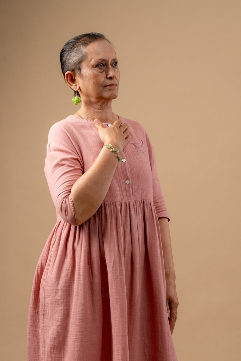 Kara Rose Dress organic cotton gauge by Doodlage in pink color for women Worldwide