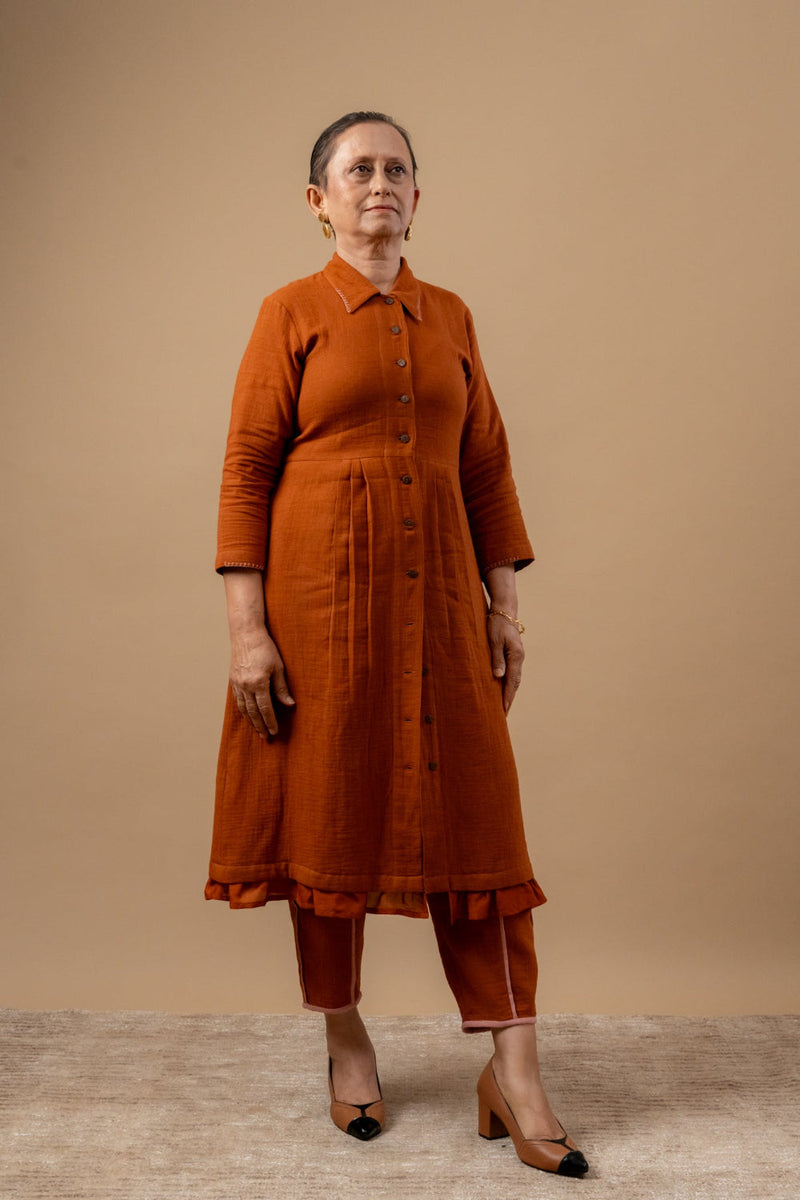 Carolle Shirt Dress organic cotton gauge by Doodlage in rust color for women Worldwide