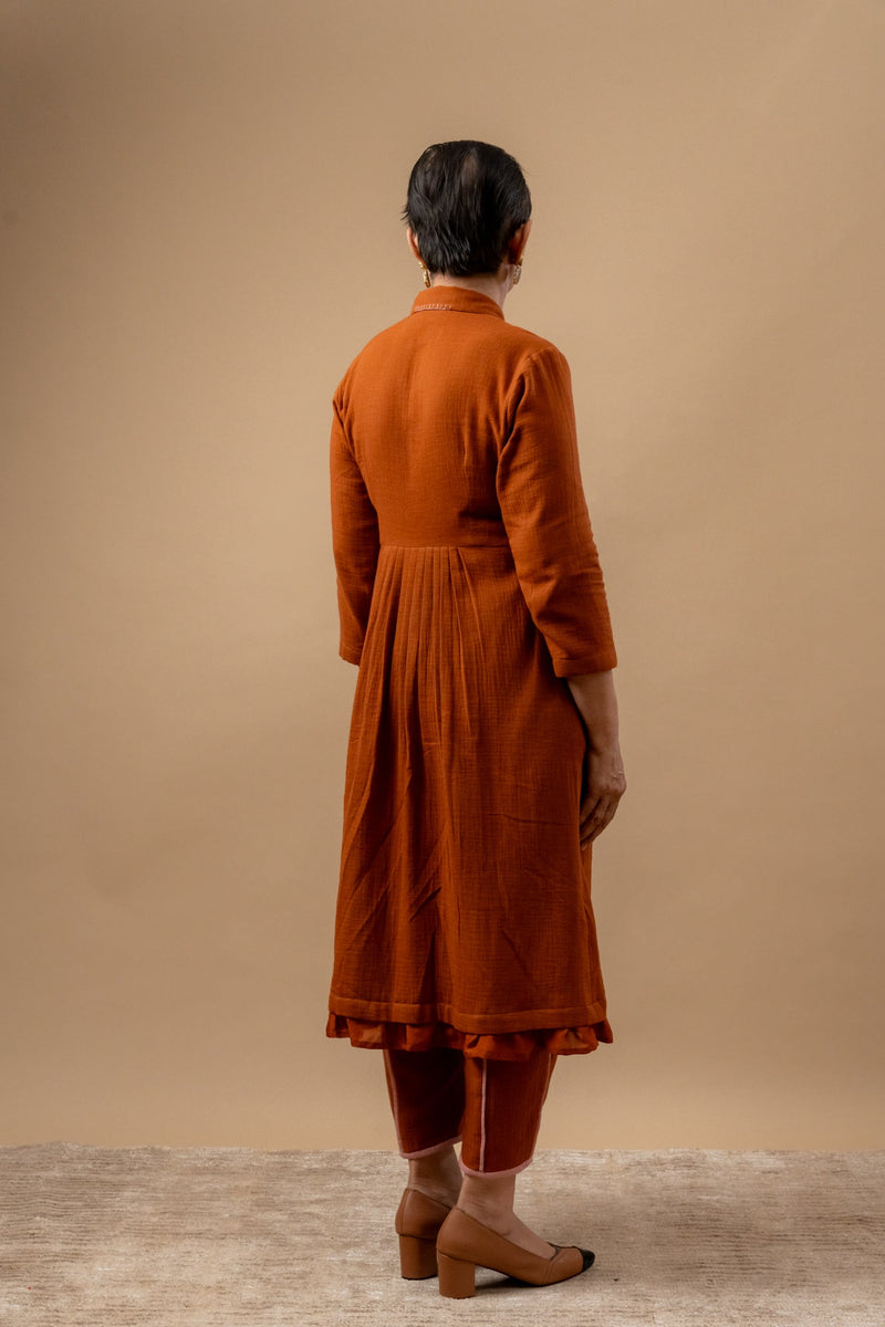 Carolle Shirt Dress organic cotton gauge by Doodlage in rust color for women Worldwide