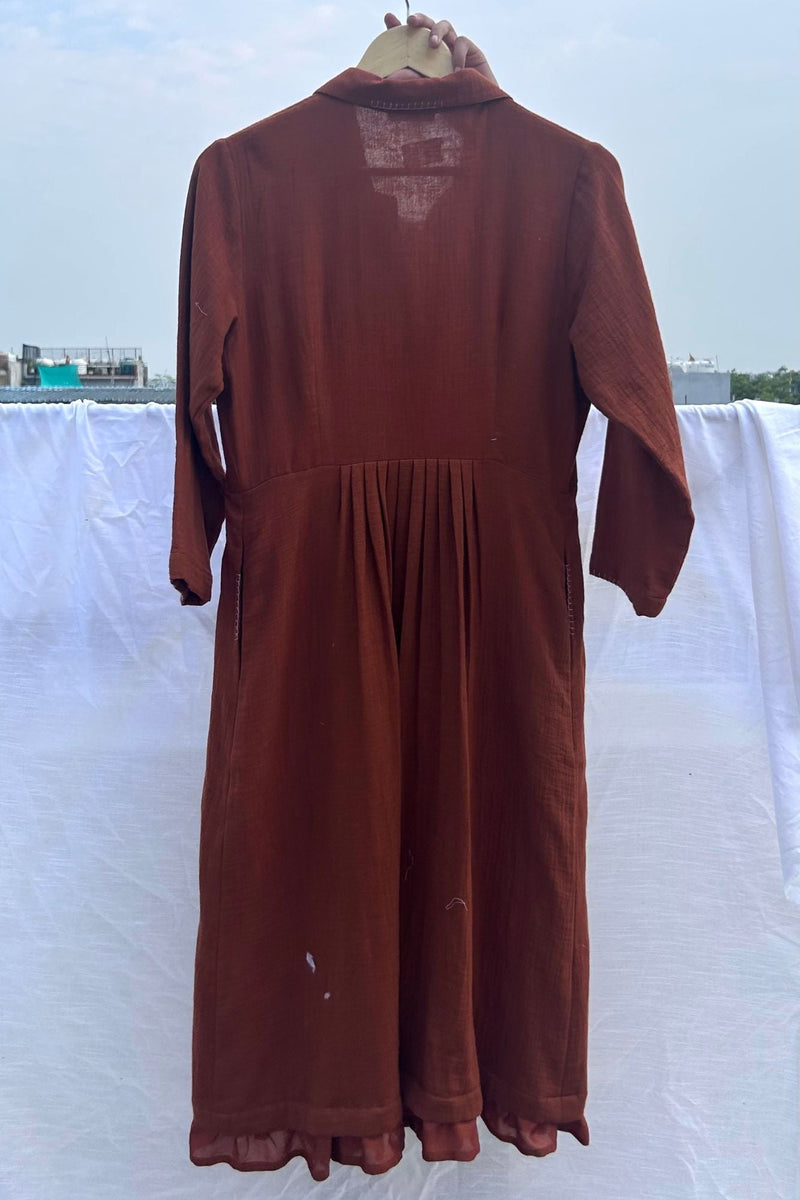 Carolle Shirt Dress organic cotton gauge by Doodlage in rust color for women Worldwide