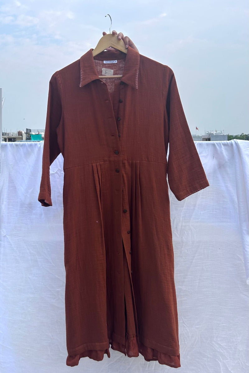 Carolle Shirt Dress organic cotton gauge by Doodlage in rust color for women Worldwide
