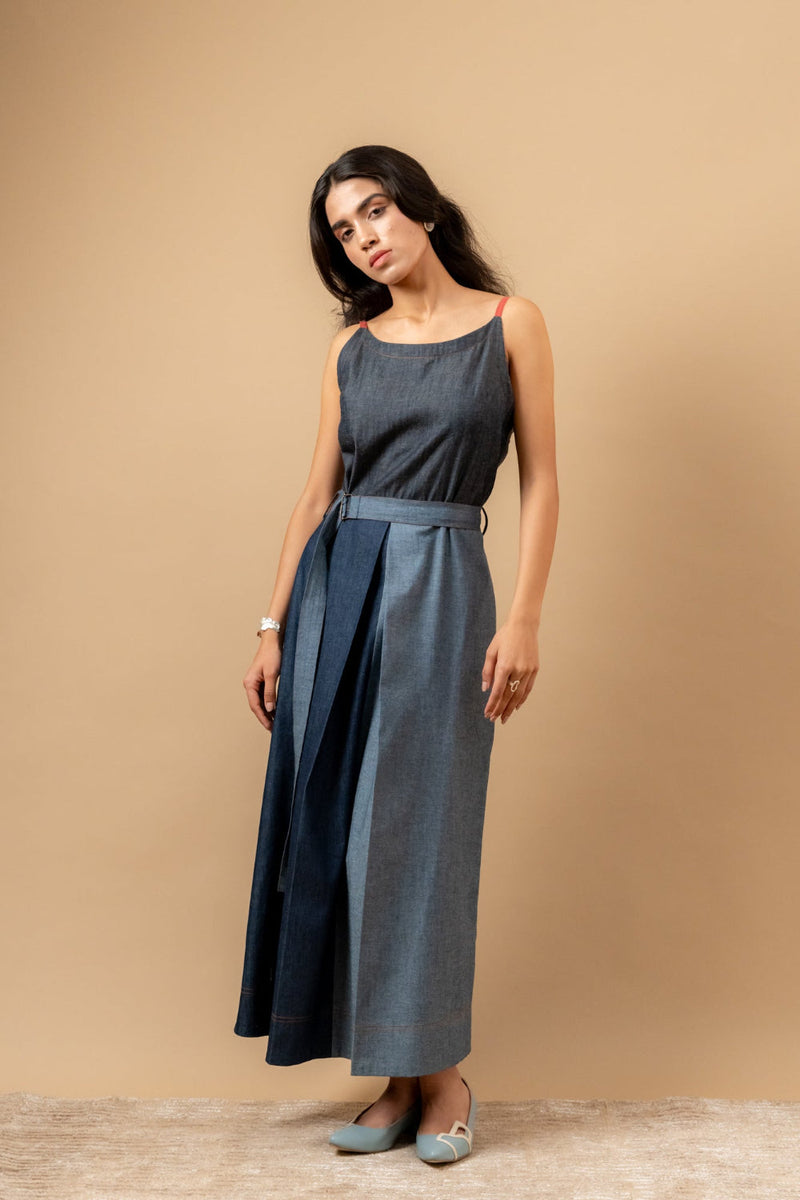 Louisa Upcycled Denim Dress by Doodlage in blue color for women Worldwide