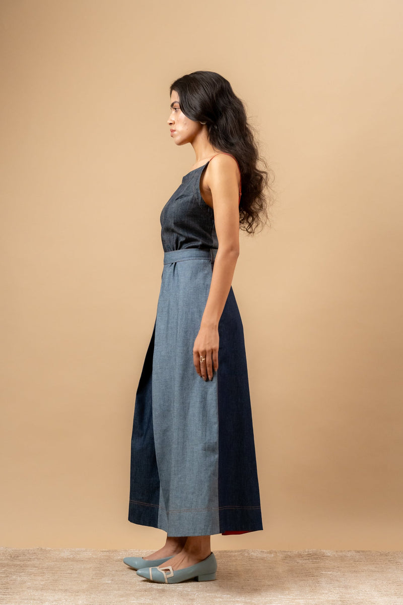 Louisa Upcycled Denim Dress by Doodlage in blue color for women Worldwide