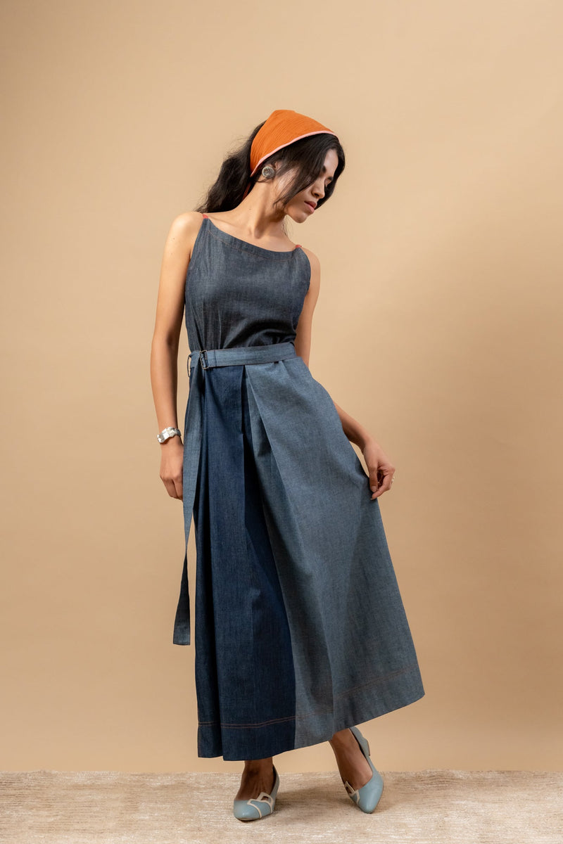 Louisa Upcycled Denim Dress by Doodlage in blue color for women Worldwide