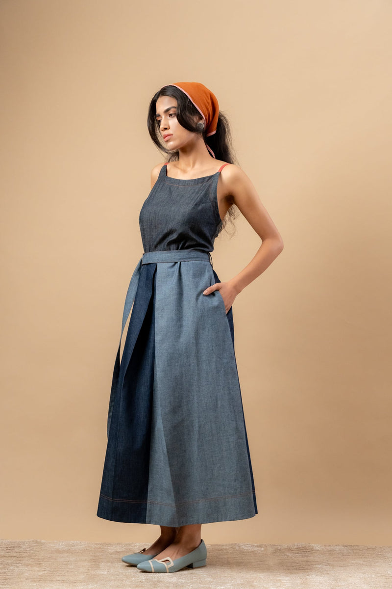 Louisa Upcycled Denim Dress by Doodlage in blue color for women Worldwide