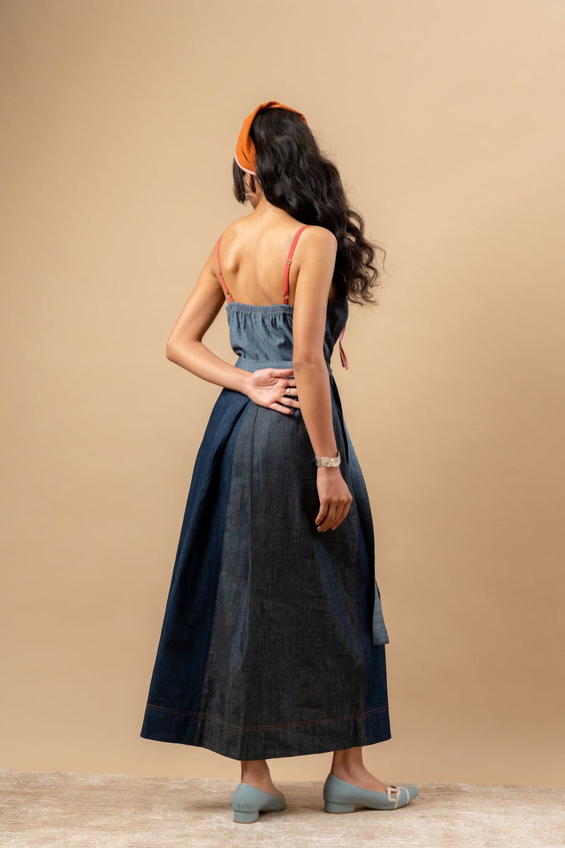 Louisa Upcycled Denim Dress by Doodlage in blue color for women Worldwide